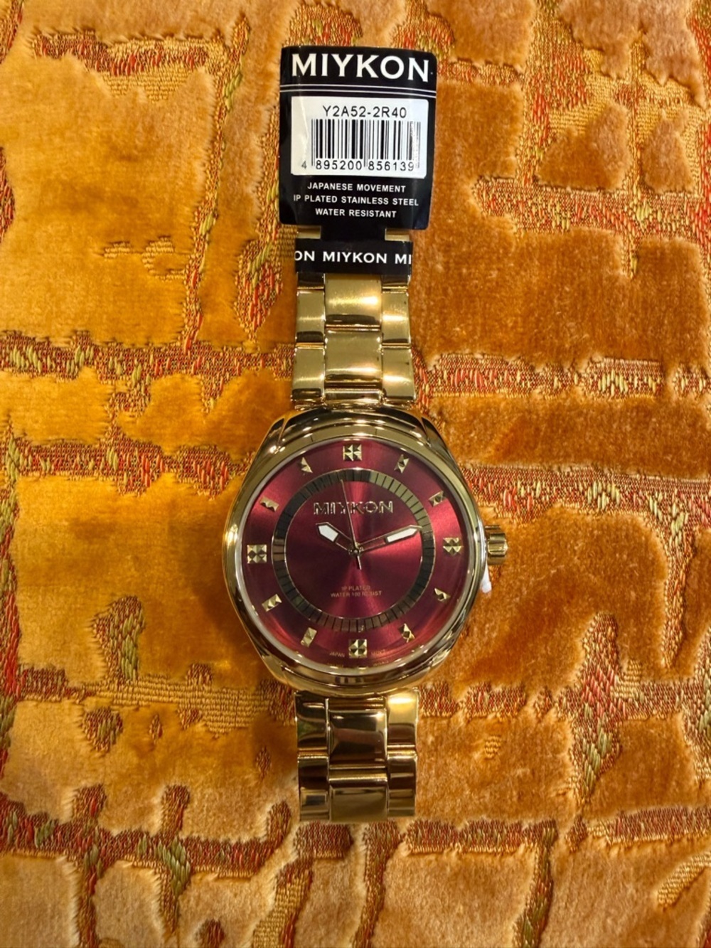 Miykon Men's Gold Stainless Steel Watch - Red Dial, Japanese Movement, Water Re…
